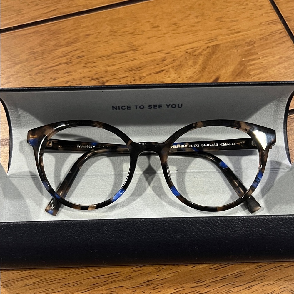 Warby Parker Delphine Blue Tortoise Round Glasses
